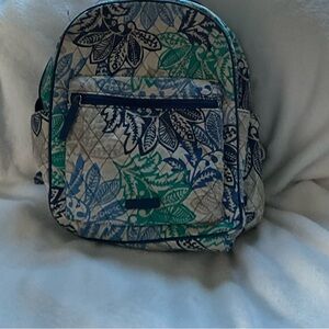 Vera Bradley Blue and Green Leaf Pattern Backpack